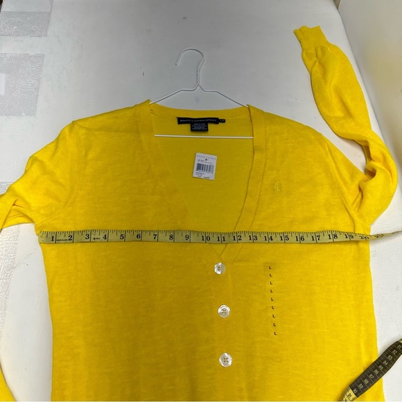 Ralph Lauren sport cotton/linen blend Yellow Cardigan Sweater vneck size L NWT - Picture 4 of 10